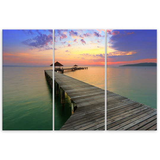 Canvas Print Footbridge Lake Sky Purple