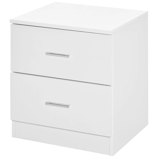 HOMCOM Bedside Table With 2 Drawers White Metal Handles