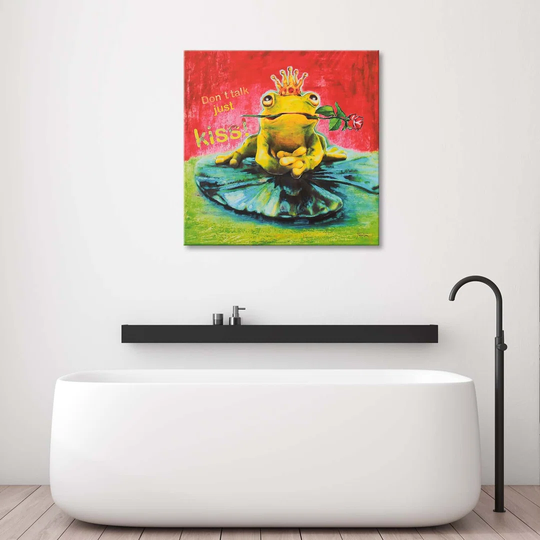 Canvas Print Frog Rose Kiss