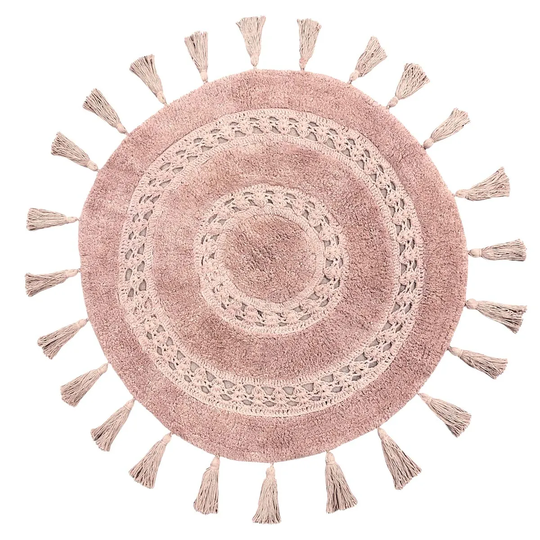 The Linen Yard Circle Tassel Woven Cotton Anti-slip Bath Mat Blush