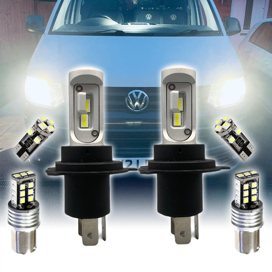 For VW TRANSPORTER T5.1 2010-15 CanBus LED DRL Headlight Sidelight Main Dipped Beam Bundle Upgrade Bulbs H4 T10 BA15S