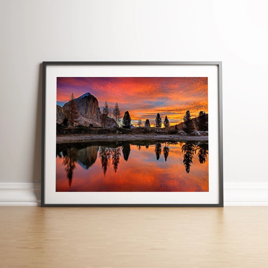 Red Sky Mountain Reflection by Vouvart - Picture Frame Photograph