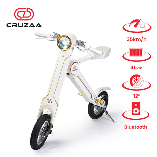 (Racing White ) 45km Range & 40kmh Top Speed Cruzaa Electric Bluetooth Scooter Pro