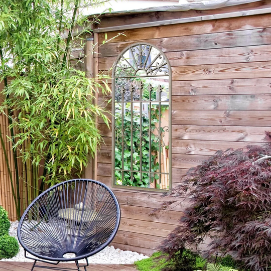 MirrorOutlet Somerley Gothic Arch Stone Coloured Large Garden Mirror 140 X 65 Cm