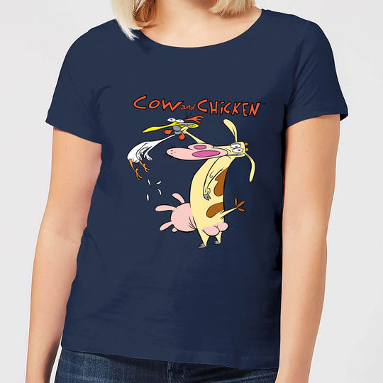 Cow and Chicken Characters Women's T-Shirt - Navy - S