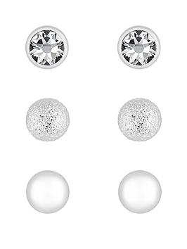 Mood Silver Plated Crystal Stud Earrings - Pack Of 3