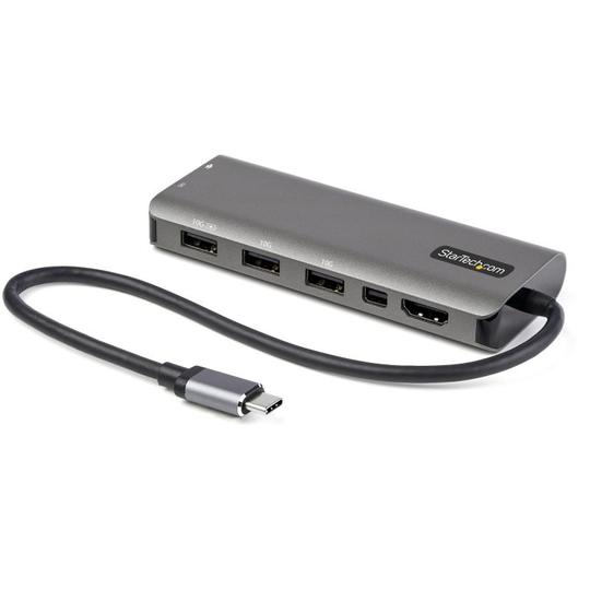 Startech USB-C Multiport Adapter - USB-C to HDMI or Mini DisplayPort 4K 60Hz, 100W Power Delivery Pass-Through, 4-Port 10Gbps USB Hub - USB Type-C Mini Dock - w/ 12" Attached Cable