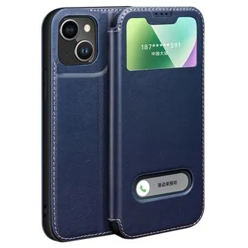 Dual View iPhone 14 Plus Flip Leather Case - Blue