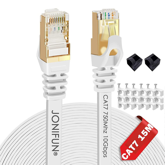 Cat 7 Ethernet Cable 15m - Fastest Cat7 Flat Ethernet Patch Cables 10GB - Internet Cable for Modem,Router,LAN,Computer,Switch - Compatible with Cat5e