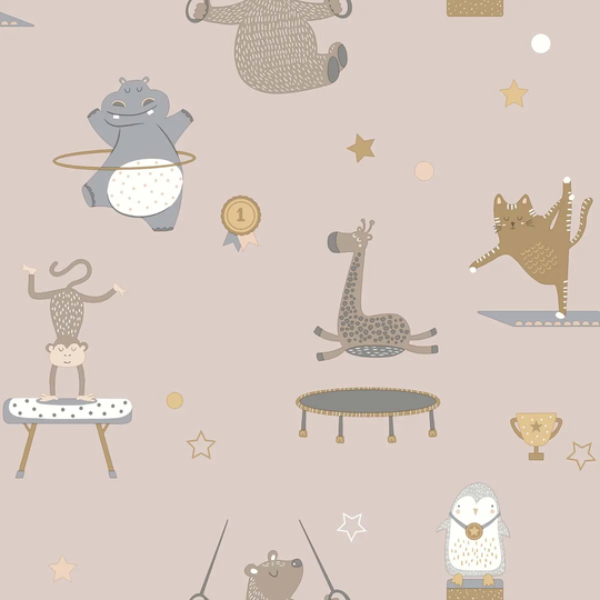 Holden Decor Animal Gymnastics Pink Wallpaper