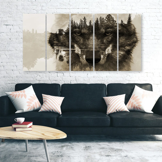 Canvas Print Wolf Animals Black White