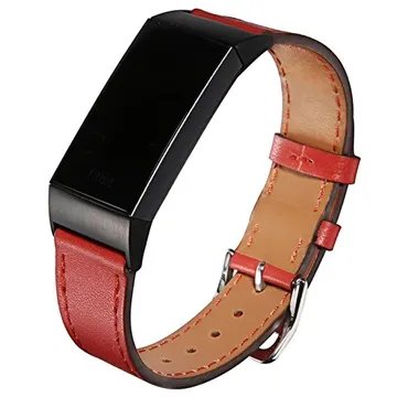 Fitbit Charge 3 Leather Strap with Connectors - Red