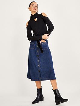 Monsoon Cold Shoulder Polo Jumper, Black, Size S, Women