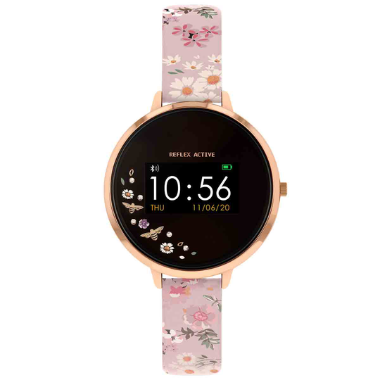 Reflex Active Series 3 Smart Watch With Colour Screen Crown Navigation And Up To 7 Day Battery Life - Round Polished Rose Gold Case With Nude Pink Floral Strap Design