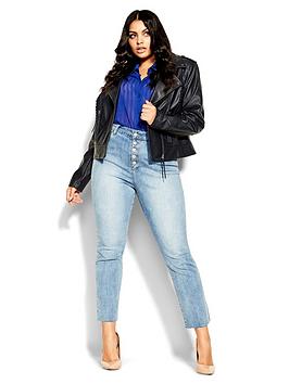 City Chic Whip Stitch Biker Jacket - Black, Navy, Size 18, Women
