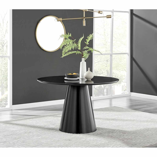Furniture Box Palma Black High Gloss Round 4 Seater Dining Table