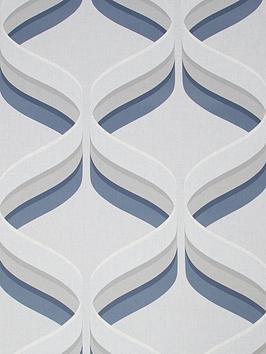Fresco Retro Ogee Grey Navy Wallpaper