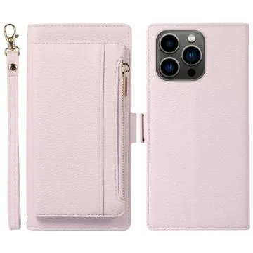 iPhone 14 Pro Max 2-in-1 Magnetic Wallet Case with Zipper - Light Purple