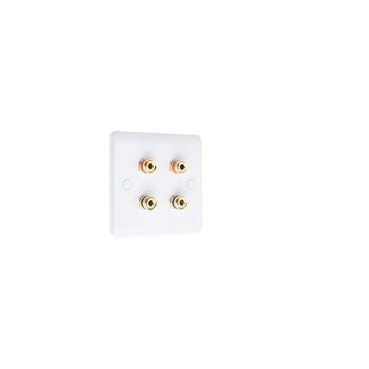 SlimLine White 4 Binding Post Speaker Wall Plate - 4 Terminals - No Soldering Required