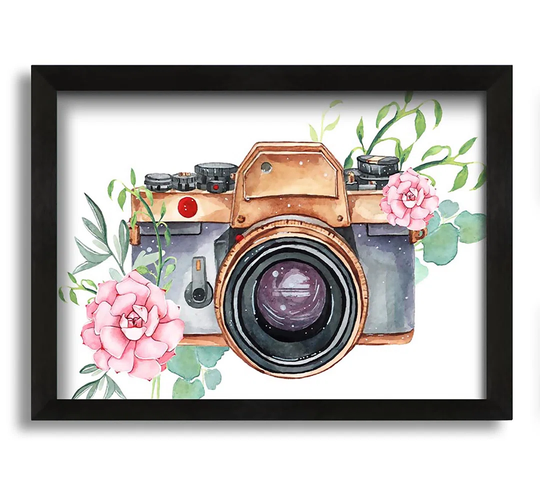 Vintage Camera Floral Framed Print