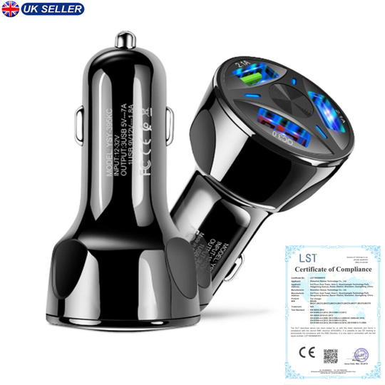 UK 12V Car Cigarette Lighter 2 Way Dual USB Charger Plug Socket Splitter Adapter CE
