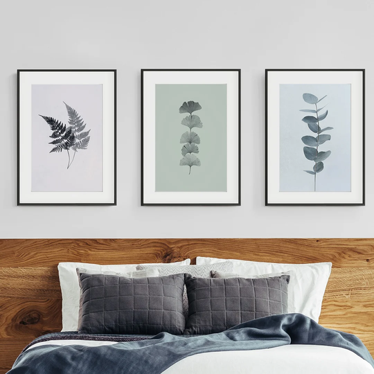 Colourful Leaves Triptych - 3 Piece Picture Frame Graphic Art Print Set on Paper