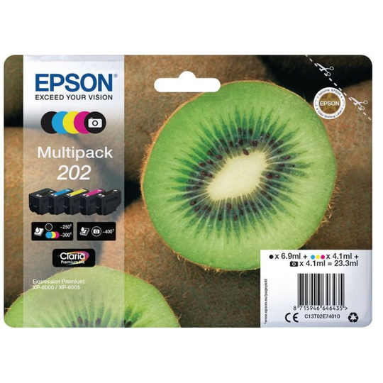 Epson Ink/202 Kiwi Cyan Cartridge Multi-pack, Magenta, Yellow, Black, Photo Black