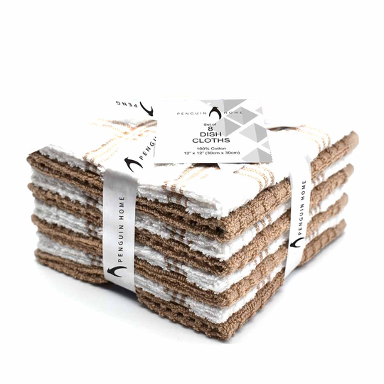 Penguin Home Quick Drying And Durable Tan Dish Towels, Cotton - Pack Of 8