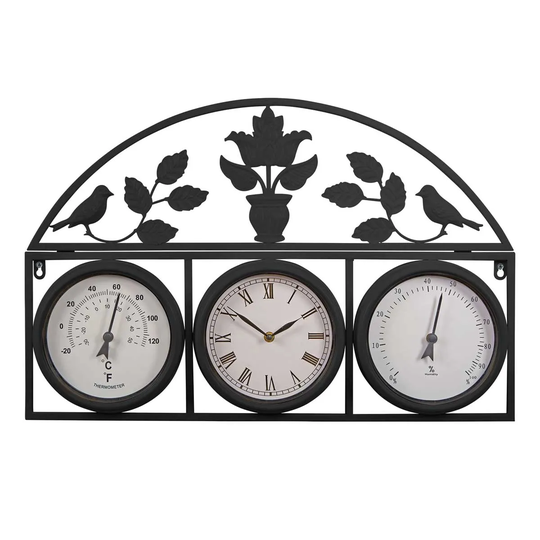 Garden Gear Outdoor Wall Clock and Weather Station - Black