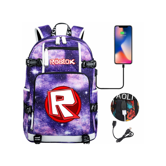 (Pattern 13) Roblox Backpack USB Charging Laptop Bag Travel Bag