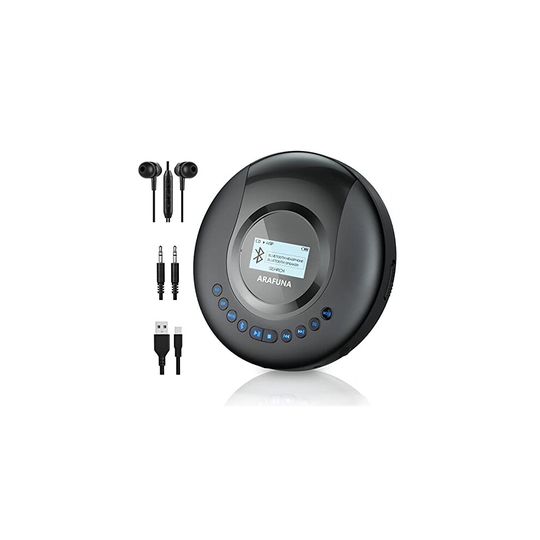 CD Player Portable with Bluetooth, ARAFUNA Bluetooth Device Visualization CD Player for car, 2000mAh Rechargeable Portable CD Player with Dot Mat
