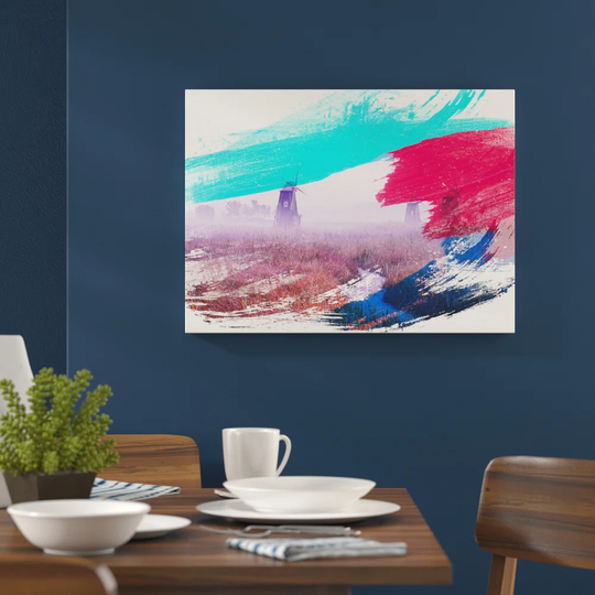 'Landscape Windmill and Stream' Graphic Art Print Poster