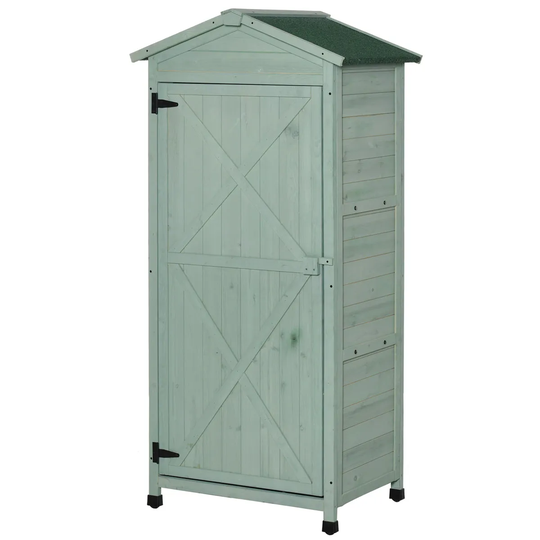 Outsunny Garden Storage Cabinet w/ 2 Shelves, Hooks and Lock - Green