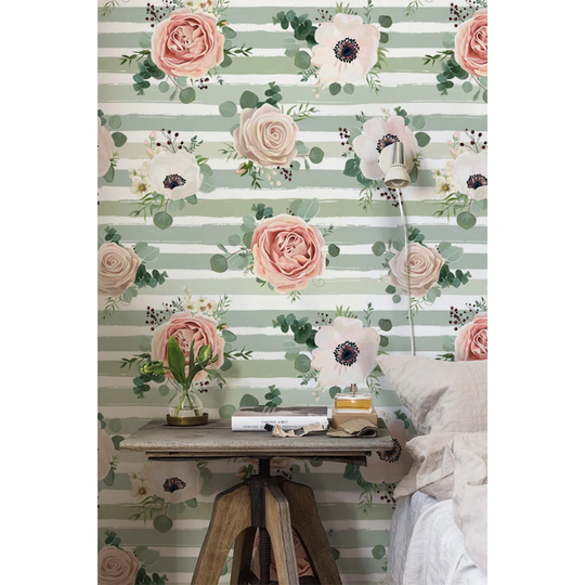 Barkhamsted Striped Roses Flowers Leaves Wallpaper
