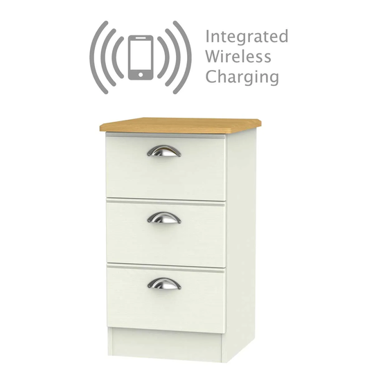 Tilly Ready Assembled 3 Drawer Bedside Cabinet With Integrated Wireless Charging Cream