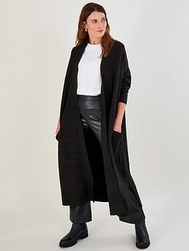 Monsoon Longline Pocket Cardi, Black, Size S, Women