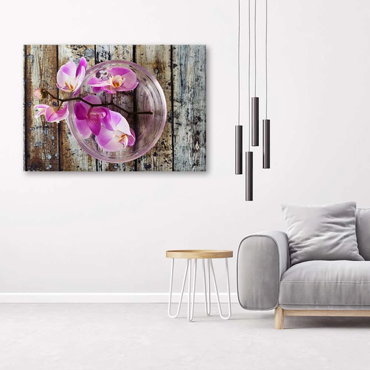 Canvas Print Orchid Flowers Wood Spa