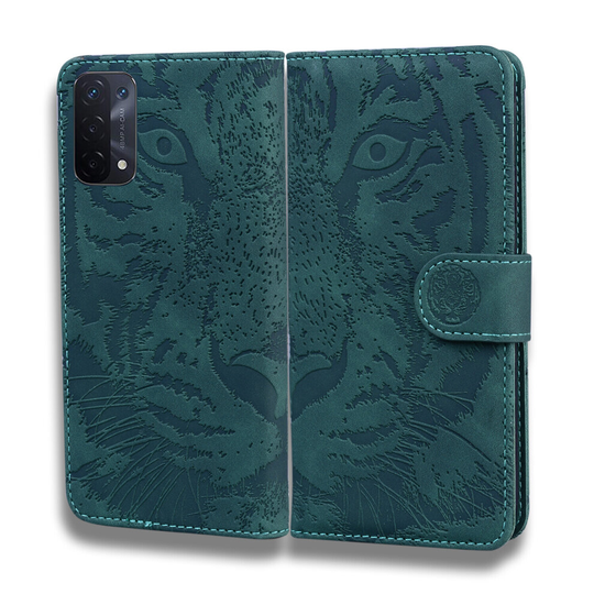 Tiger Embossed Flip Walle PU Leather Phone Case For OPPO A54 5g Cover-Green