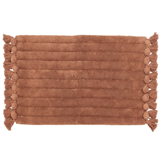The Linen Yard Ribbed Tassel Cotton Woven Anti-slip Bath Mat Pecan