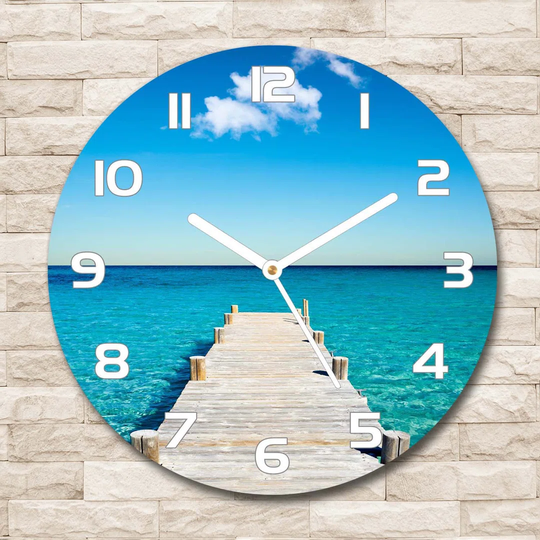 Glass Wall Clock 30Cm Round Decoration Picture Wall Art Modern Decoration Kitchen Living Room Silent - Wooden Pier,36445541