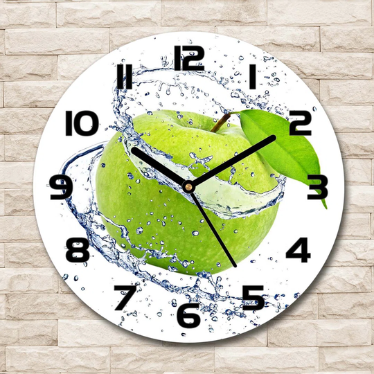 Glass Wall Clock 30Cm Round Decoration Picture Wall Art Modern Decoration Kitchen Living Room Silent - Green Apple,42523876