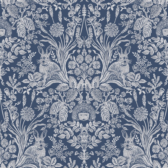 Harlen Woodland Damask Wallpaper Navy World of Wallpaper 50340