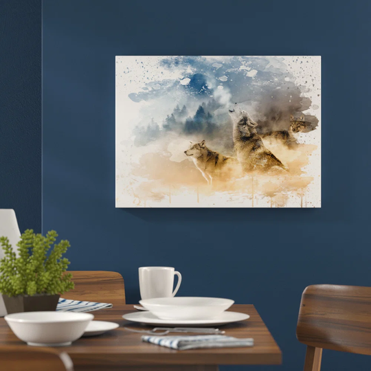 'Wolves Howling at the Moon Forest Landscape' Graphic Art Print Poster