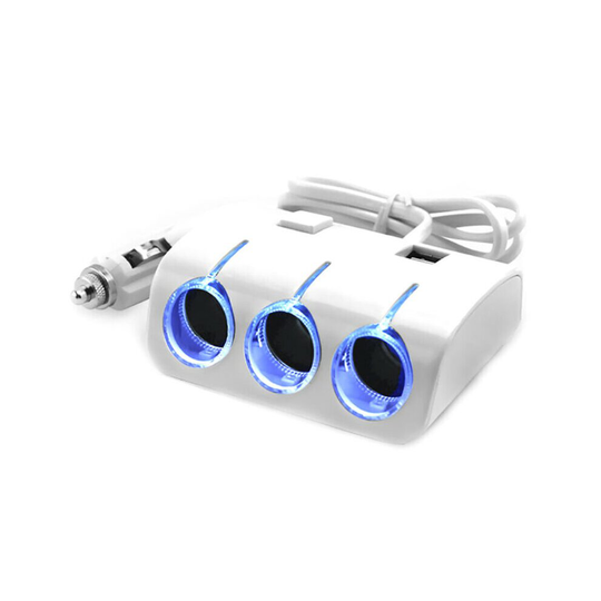 12V 3 Way Car Cigarette Lighter Socket Splitter Dual USB Charger Power Adapter