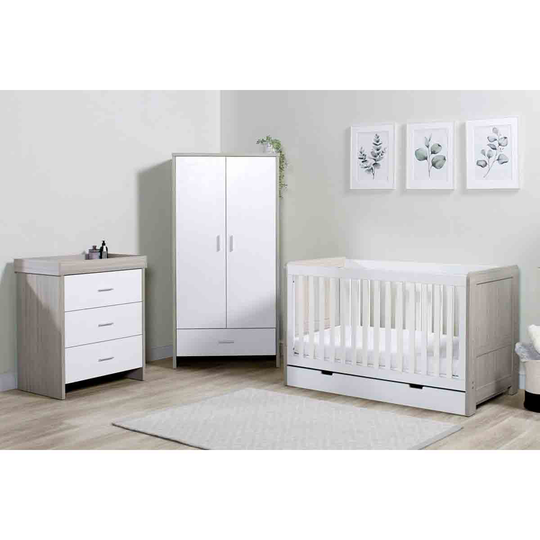 Ickle Bubba Pembrey 3 Piece Furniture Set And Under Drawer - Ash Grey & White