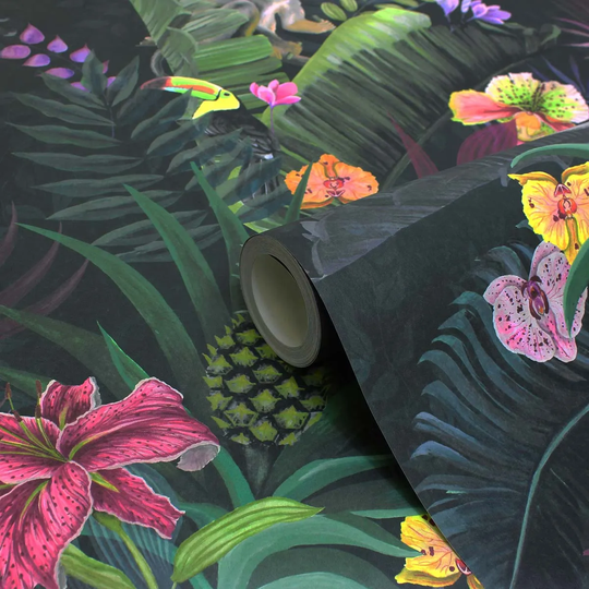Paoletti Kala Black Digitally Printed Jungle Animals Wallpaper