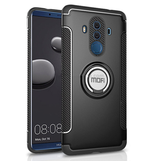 for Mysterious Series Huawei Mate 10 Pro Shockproof Protective Back Cover Case with Magnetic Rotatable Ring Holder (Black)