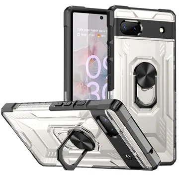 Rugged Shield Google Pixel 6a Hybrid Case with Ring Holder - Black