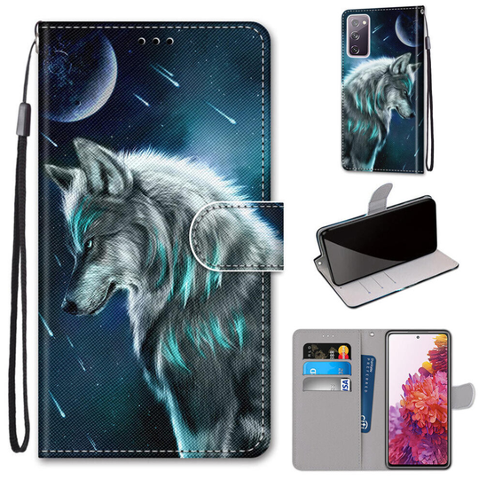 Samsung Galaxy S20 FE 5G Case Pattern Cover Folio with kickstand Wolf