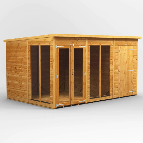 12X8 Power Pent Summerhouse Combi Including 4Ft Side Store